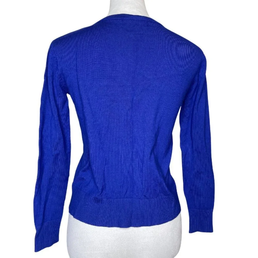 Zara Cobalt Blue V-Neck Button Up Cardigan Knit Sweater Cotton Blend Royal Blue